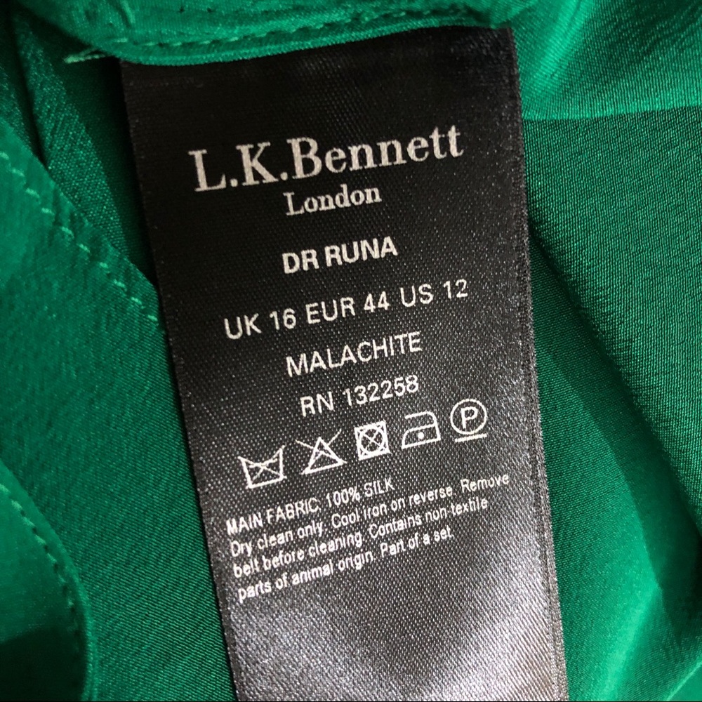LK Bennett Silk Dress- Runa green button front Long Sleeve midi Shirt Dress - Picture 8 of 8